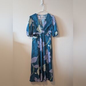 Teal Floral Midi Dress XS
